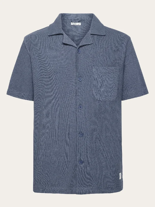 Durable Men's Work ShirtsBox fit short sleeve bouclé shirt - GOTS/Vegan - Vintage Indigo
