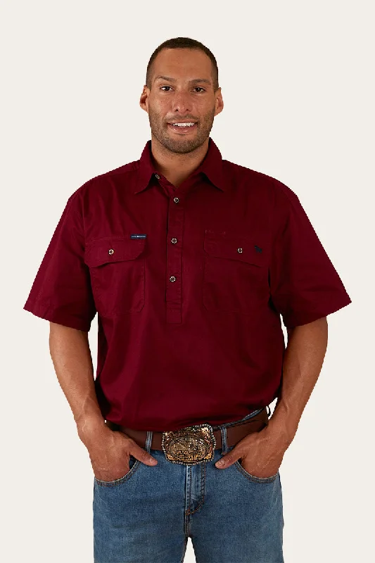 Men's Henley T-Shirts for a Casual TwistPack Saddle Mens Short Sleeve Half Button Work Shirt - Burgundy