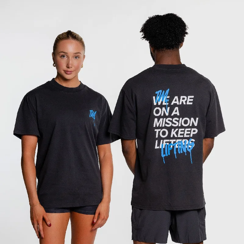 Men's Shirts with Appliqué DetailsTWL - LIFESTYLE OVERSIZED T-SHIRT - LIFTERS KEEP LIFTING - FADED BLACK/BLUE