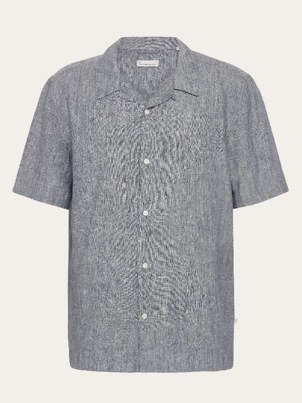 Men's Floral Print Shirts for Spring and SummerBox fit short sleeved linen shirt - Vintage Indigo