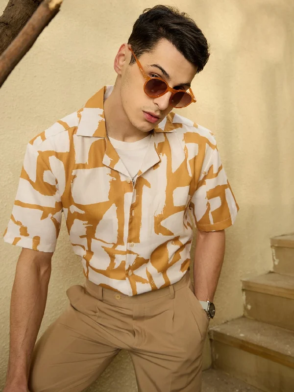 Layered Men's Henley ShirtsCream & Yellow: Colourblocked Oversized Shirt