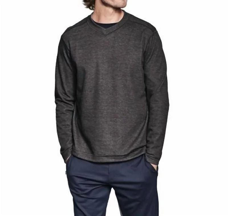 Reversible Long Sleeve V Neck In Charcoal/blue