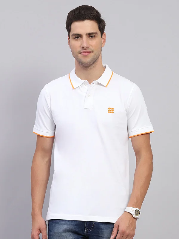 Men's Shirts with Pin CollarsMen White Solid Collar Half Sleeve T-Shirt
