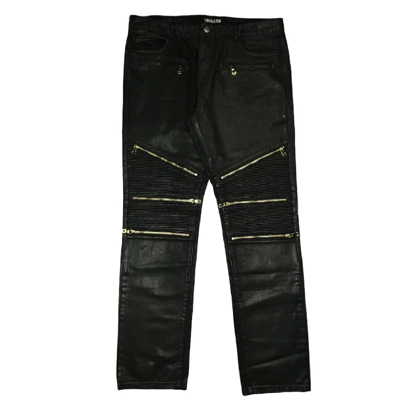 Men's Pants with Faux Leather PatchesEmbellish Moto Jean (Black/Gold) - EMBH16-24