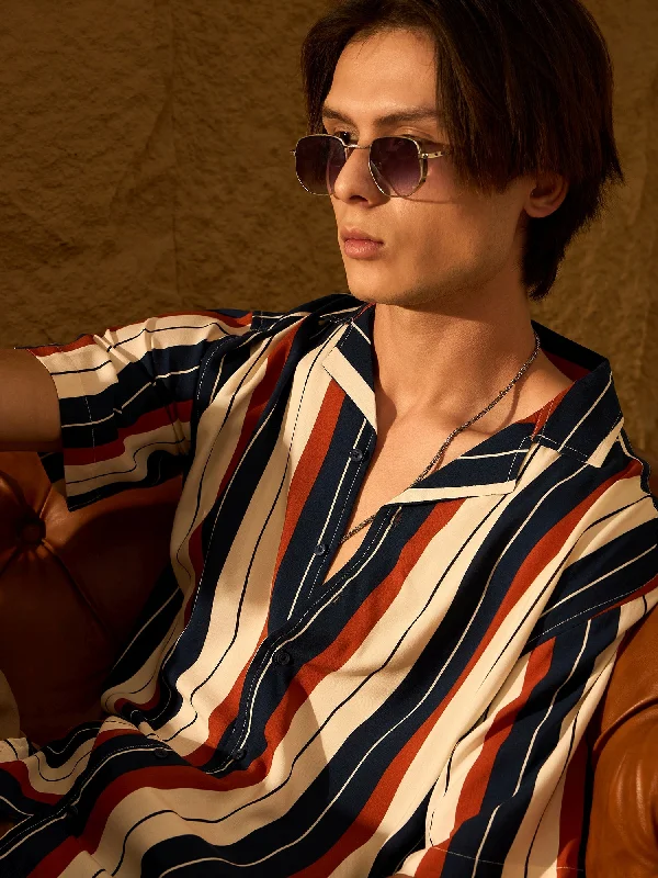 Men's Hunting Shirts for Camouflage and ComfortStripes Printed Drop Shoulder Oversized Rayon Shirt