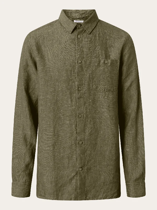 Classic Men's Dress ShirtsLinen custom fit LS shirt - Burned Olive