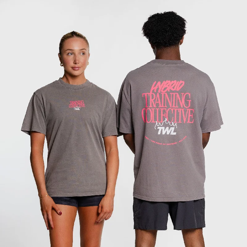 Men's Shirts with Hidden PocketsTWL - LIFESTYLE OVERSIZED T-SHIRT - TRAINING COLLECTIVE - FADED GREY/NEON PINK
