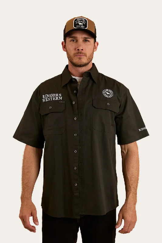 Men's Tab-Collar Shirts for a Crisp LookHawkeye Mens Short Sleeve Full Button Work Shirt - Charcoal / White
