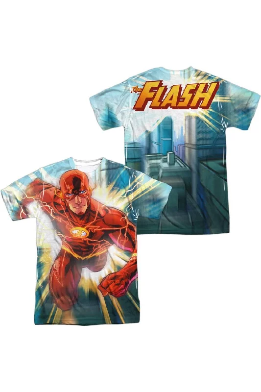 Durable Men's Work ShirtsJustice League of America Faster Than Lightning (Front/Back Print) Short Sleeve Adult Poly Crew Tee / T-Shirt