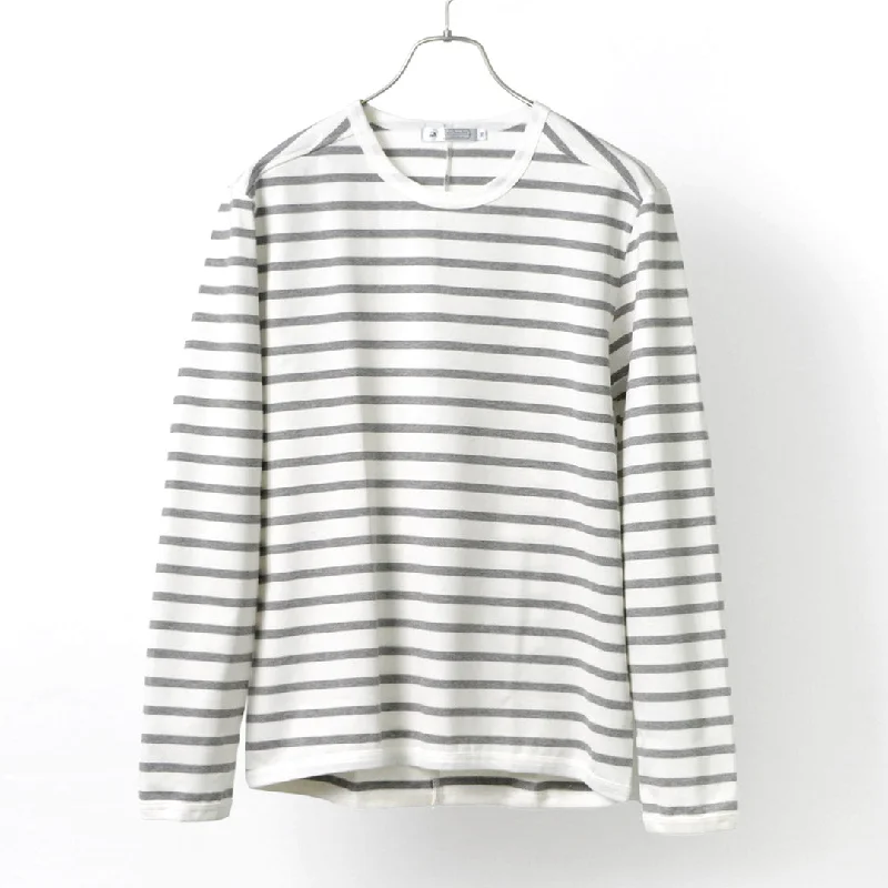 Comfortable Men's Polo ShirtsRE MADE IN TOKYO JAPAN / Perfect Inner Giza Cotton Striped Crew Neck L/S T-Shirt
