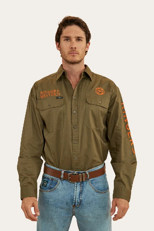 Men's Custom Dress Shirts for a Personalized FitHawkeye Mens Full Button Work Shirt - Military Green/Orange