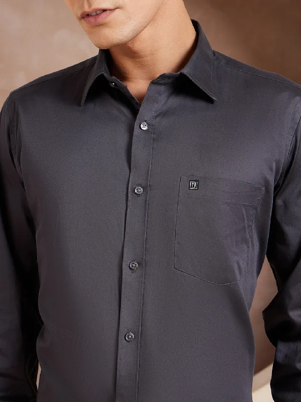 Versatile Men's Short-Sleeve ShirtsDENNISON Dark Grey Pure Cotton Formal Shirt