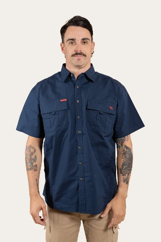 Men's Checkered Shirts for a Retro FeelBulgarra Mens Ripstop Full Button Work Shirt - Dark Navy