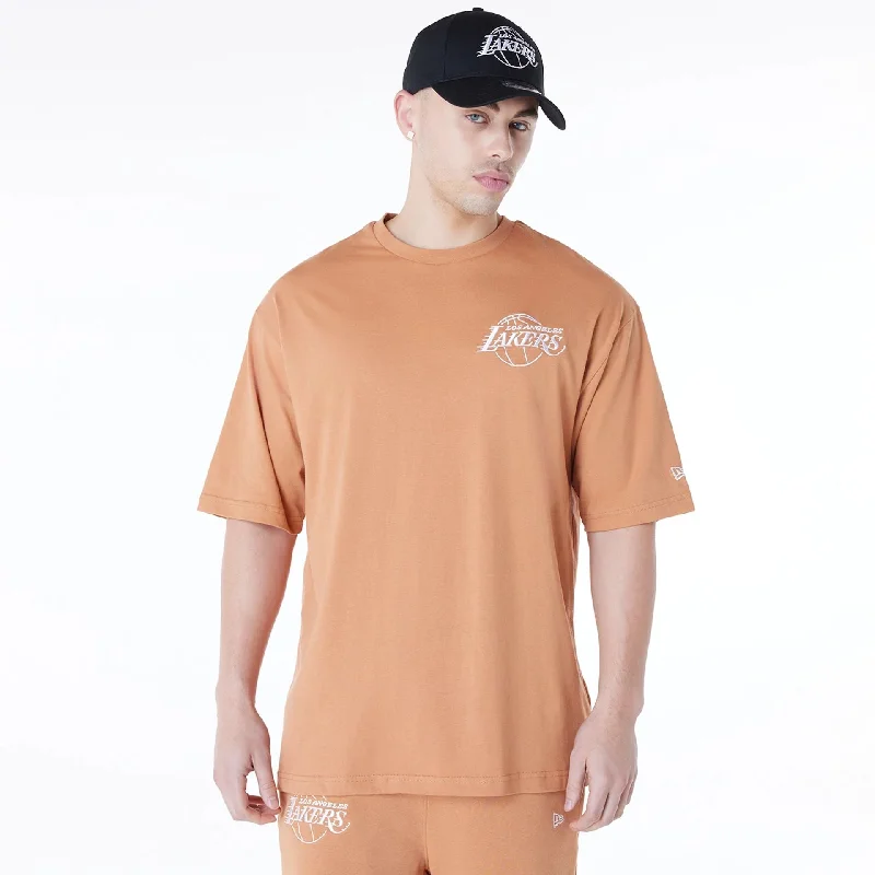 Men's Shirts with Floral PrintsLA Lakers NBA League Essential Dark Beige Oversized T-Shirt