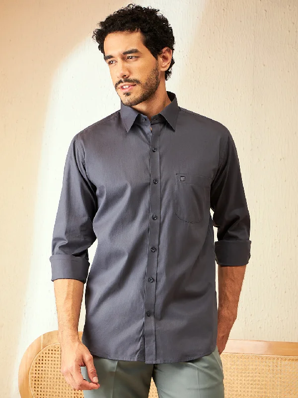 Men's Skinny-Fit Shirts for a Trendy LookDENNISON Steel Grey Smart Spread Collar Cotton Formal Shirt