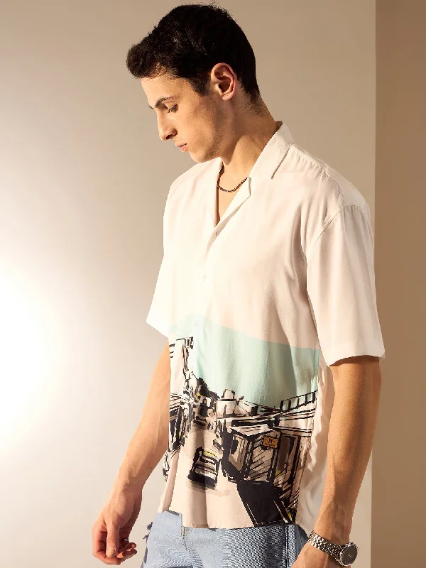 Men's Pocket T-Shirts for Added FunctionalityWhite: Placement Printed Oversized Shirt