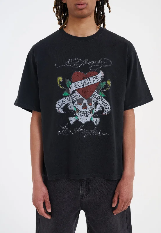 Men's Shirts with Asymmetrical HemlinesMens Love-Kills Slowly T-Shirt - Black