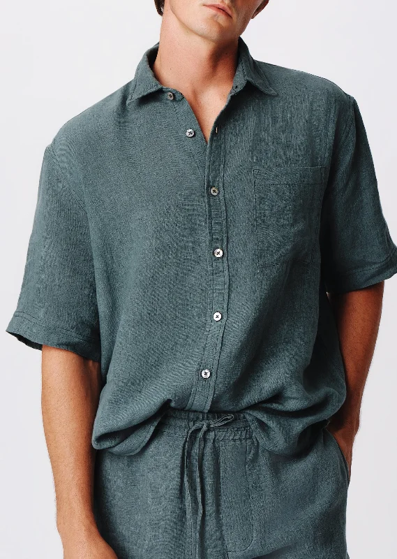 Men's Muscle Fit T-Shirts for a Body-Hugging FitLinen with Wash Camp Shirt - Slate