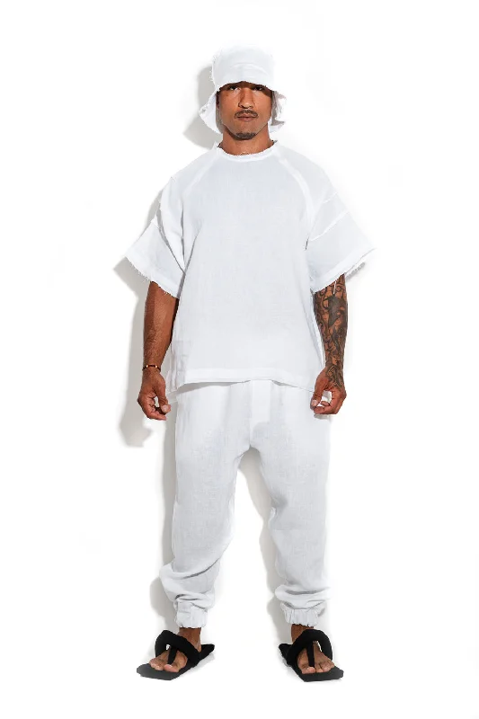 Men's Shirts with Appliqué DetailsLinen T-shirt with textured sleeves
