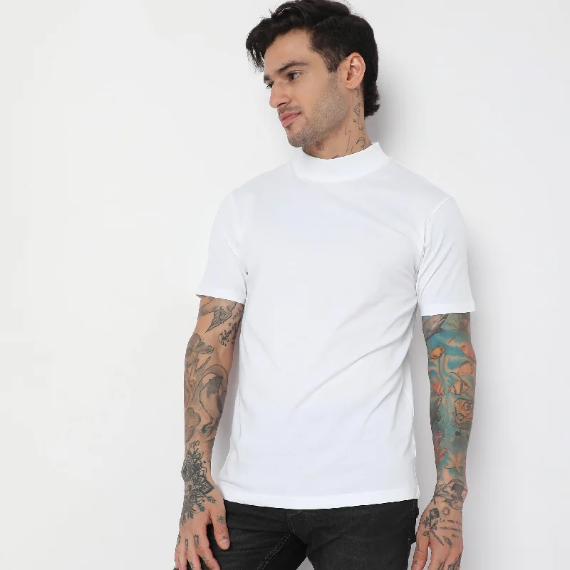 Men's Shirts with Mock NecksCotton with E-fast® Stretch High Neck Slim Fit Solid T-Shirt