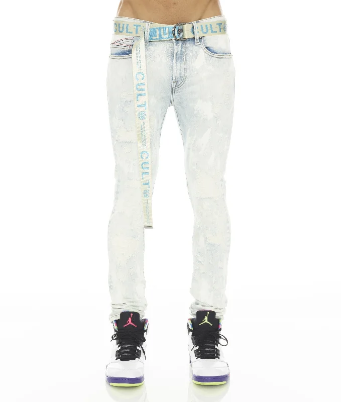 Winter Men's JeansPUNK SUPER SKINNY STRETCH w/ BELT IN SKY