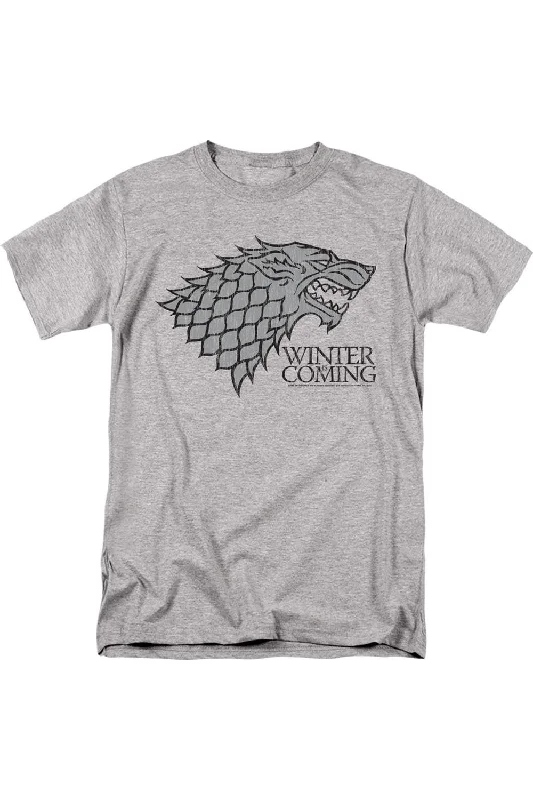 Men's Shirts with Chest PocketsGame Of Thrones Startk Winter Is Coming On Gray Short Sleeve Adult Tee / T-Shirt