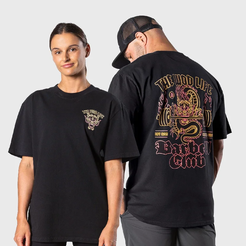 Men's Shirts with Abstract DesignsTWL - LIFESTYLE OVERSIZED T-SHIRT - BARBELL CLUB - SAPHIRA - BLACK/ORANGE