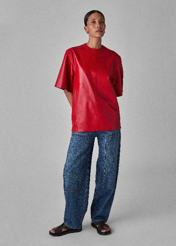 Men's Shirts with Button-Down PocketsOversized Leather T-Shirt - Red