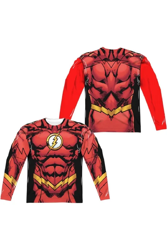 Men's Shirts with French CuffsJustice League of America Flash 52 (Front/Back Print) Long Sleeve Adult Poly Crew Tee / T-Shirt