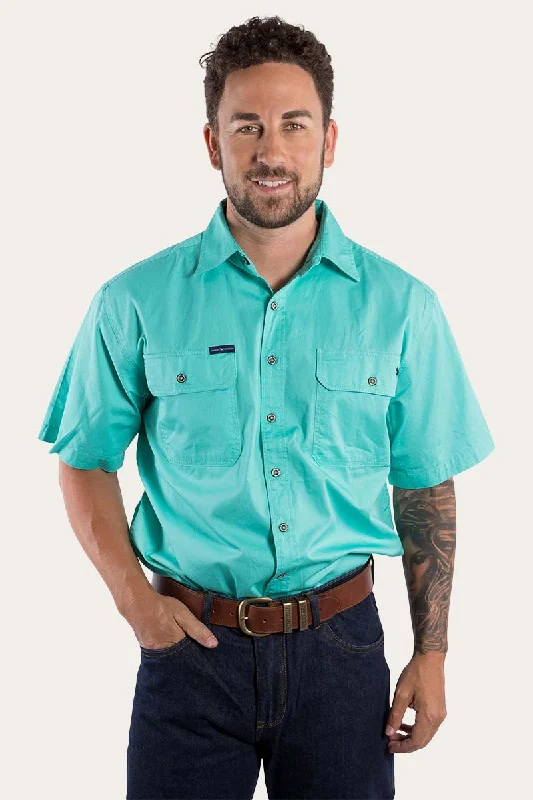 Men's Solid-Color Block Shirts for a Bold StatementLake Argyle Mens Short Sleeve Full Button Work Shirt - Mint