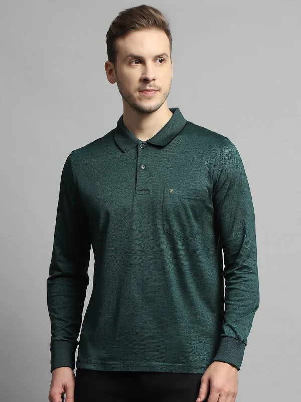 Men's Shirts with Scoop NecksMen Green Self Design Collar Full Sleeve Winter T-Shirt