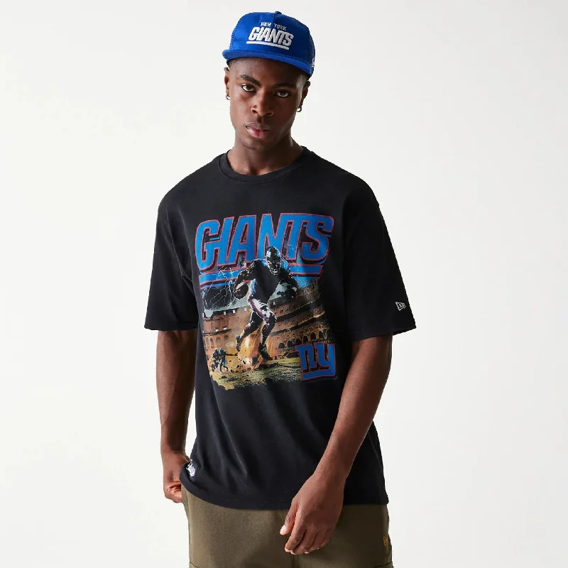 Men's Shirts with Asymmetrical HemlinesNew York Giants NFL Games Premium Apparel Black Oversized T-Shirt