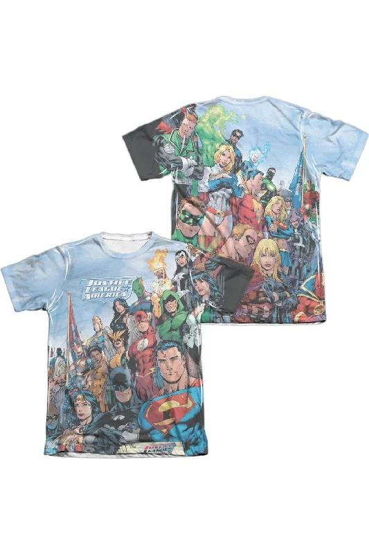 Men's Shirts with High NecksJla Justice League Of America (Front/Back Print) Adult 65/35 Poly/Cotton Short Sleeve Tee / T-Shirt