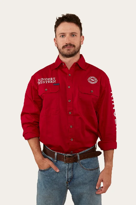 Breathable Men's Linen ShirtsHawkeye Mens Full Button Work Shirt - Red/White