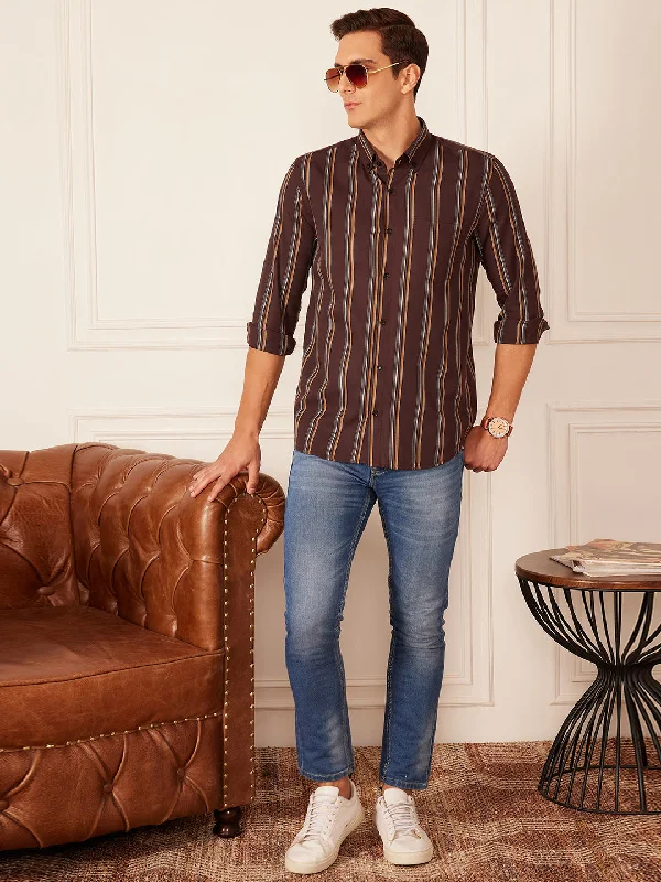 Men's Pattern-Clashing Shirts for Bold FashionDENNISON Smart Striped Button-Down Collar Casual Shirt