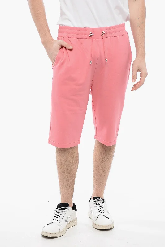 Men's Pants with Embroidered DesignsBalmain Brushed Cotton Shorts With Flocked Logo