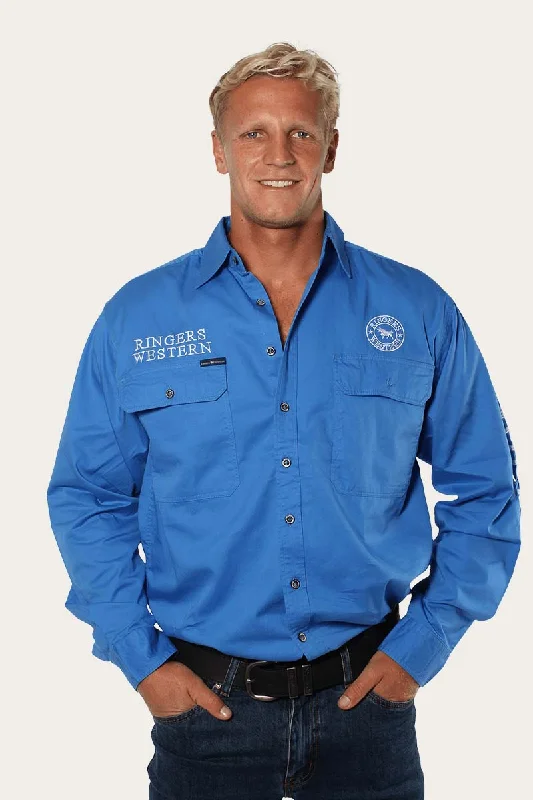 Men's Pattern-Clashing Shirts for Bold FashionHawkeye Mens Full Button Work Shirt - Blue/White