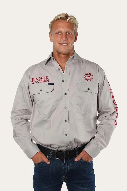 Men's Custom-Fit Shirts for a Personalized LookHawkeye Mens Full Button Work Shirt - Beige/Red