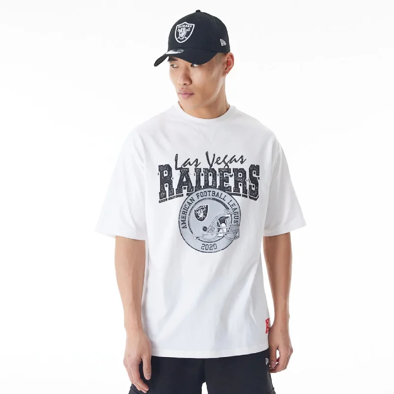 Men's Shirts with Wingtip CollarsLas Vegas Raiders NFL Helmet Graphic White Oversized T-Shirt