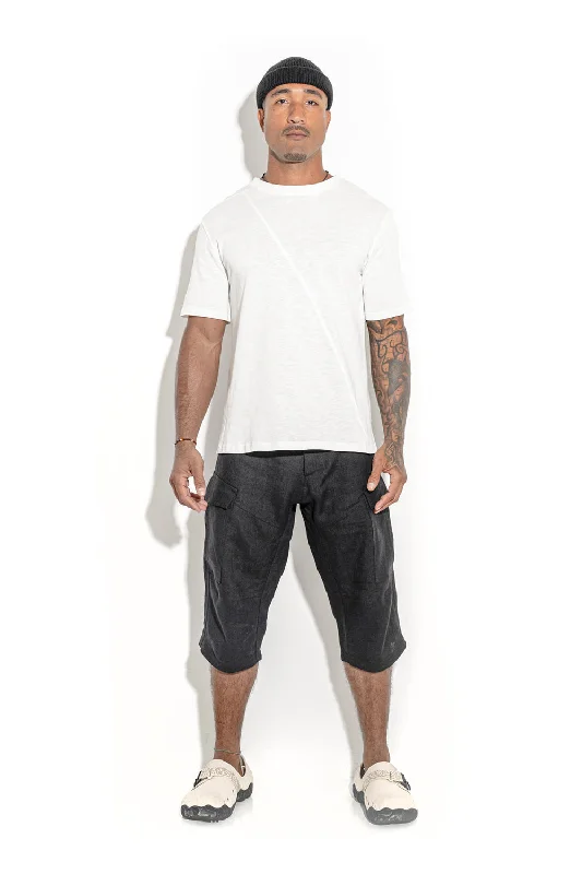 Men's Shirts with Double-Breasted DesignsNatural White T-shirt with a geometric seam