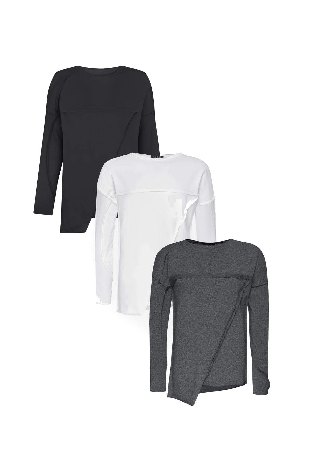 Men's Shirts with Cowl NecksBundle: Black, White and Grey Long Sleeve T-shirt