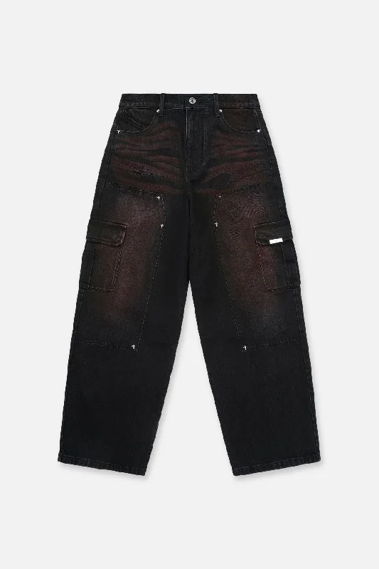 Men's Pants with Pleated FrontsRYAN WIDE LEG CARPENTER JEAN | BLACK RED GLOW
