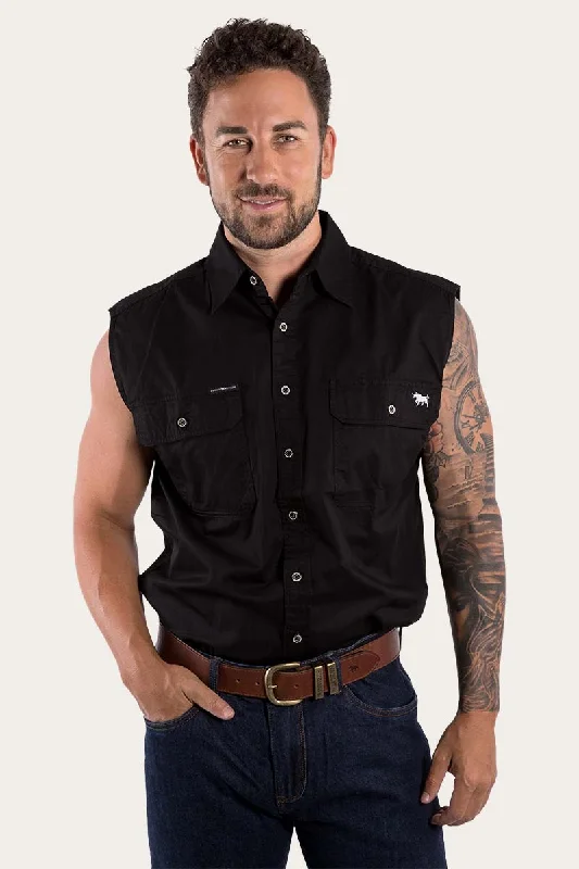 Men's Sleeveless Shirts for Summer ComfortRob Roy Mens Sleeveless Full Button Work Shirt - Black