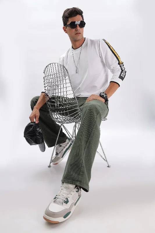 Men's Shirts with Button-Down CollarsStitch of Boldness Full Sleeve T-Shirt: White