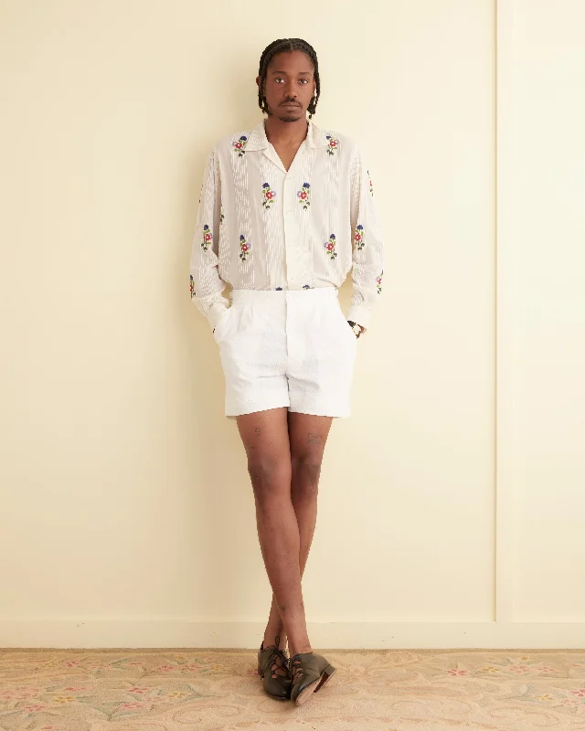 Men's Pants with Embroidered DesignsSeersucker Double-Button Pleated Shorts
