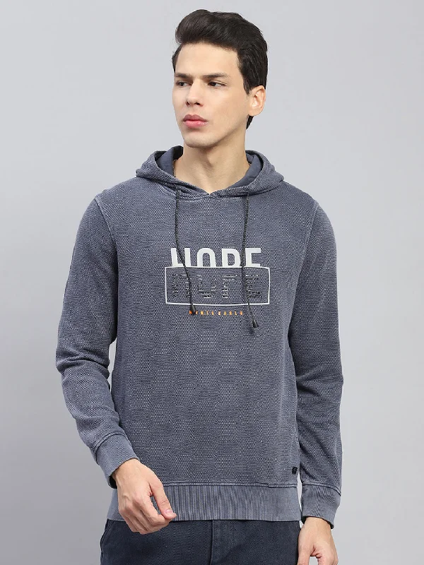 Men's Shirts with Striped PatternsMen Grey Printed Hooded Full Sleeve Winter T-Shirt