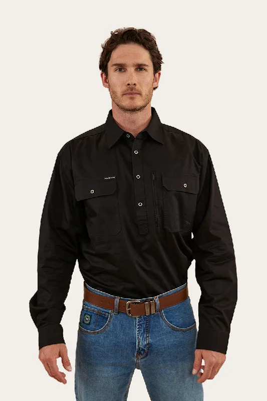 Men's Patterned Dress Casual Shirts for Smart-Casual EventsTempest Mens Half Button Work Shirt - Black