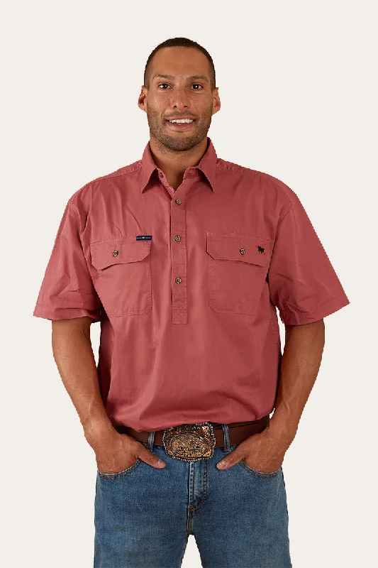 Men's V-Neck T-Shirts for a Flattering ShapePack Saddle Mens Short Sleeve Half Button Work Shirt - Dusty Rose