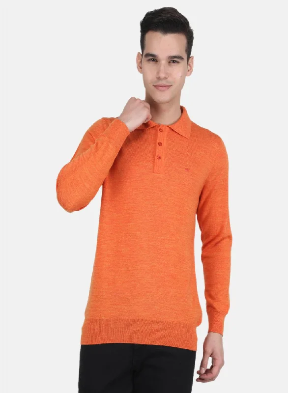 Men's Shirts with Logo EmbossmentsMen Orange Solid T-Shirt