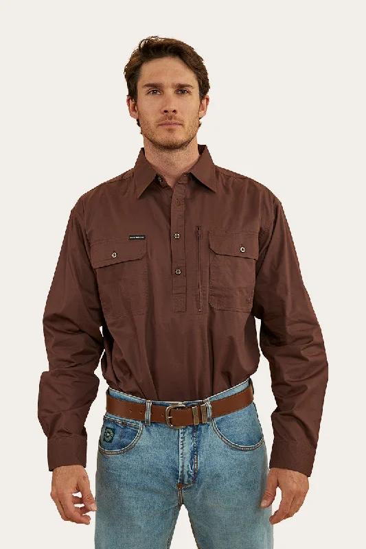 Men's Patterned Casual Shirts for Relaxed StylingTempest Mens Half Button Work Shirt - Chocolate